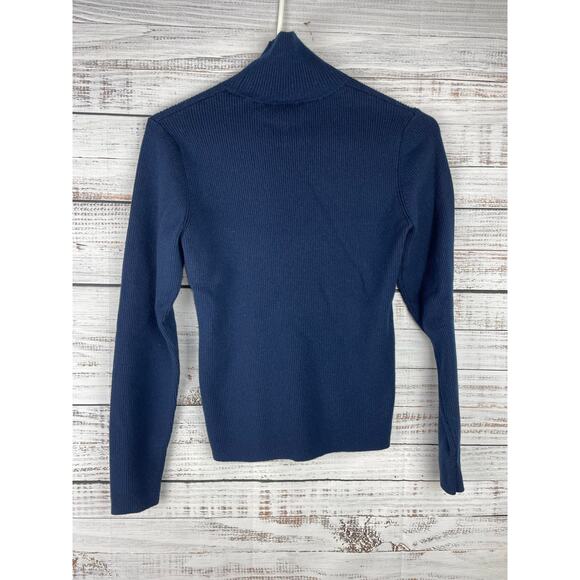 Tory Burch Sport Navy Blue Ribbed Knit Merino Wool Sweater Medium Professional - Picture 2 of 8